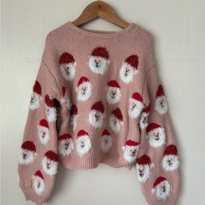 Kids Pink Santa Pattern Sweater